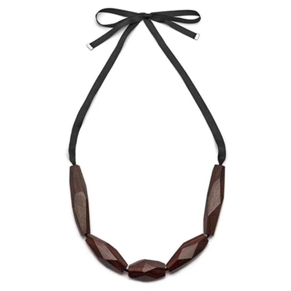 Branch Wood Faceted Bead Necklace